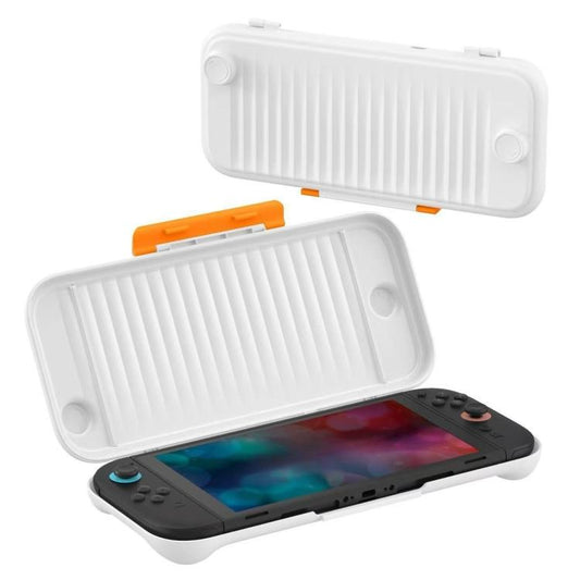 White hard-shell protective case for Switch with ridged anti-slip texture, open