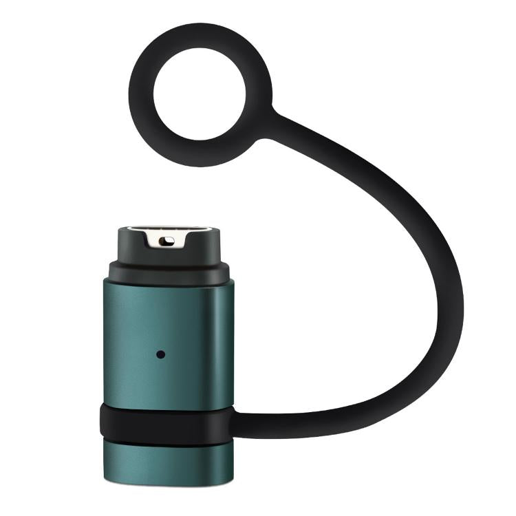 Garmin watch charging adapter with black anti-loss loop and teal metal body