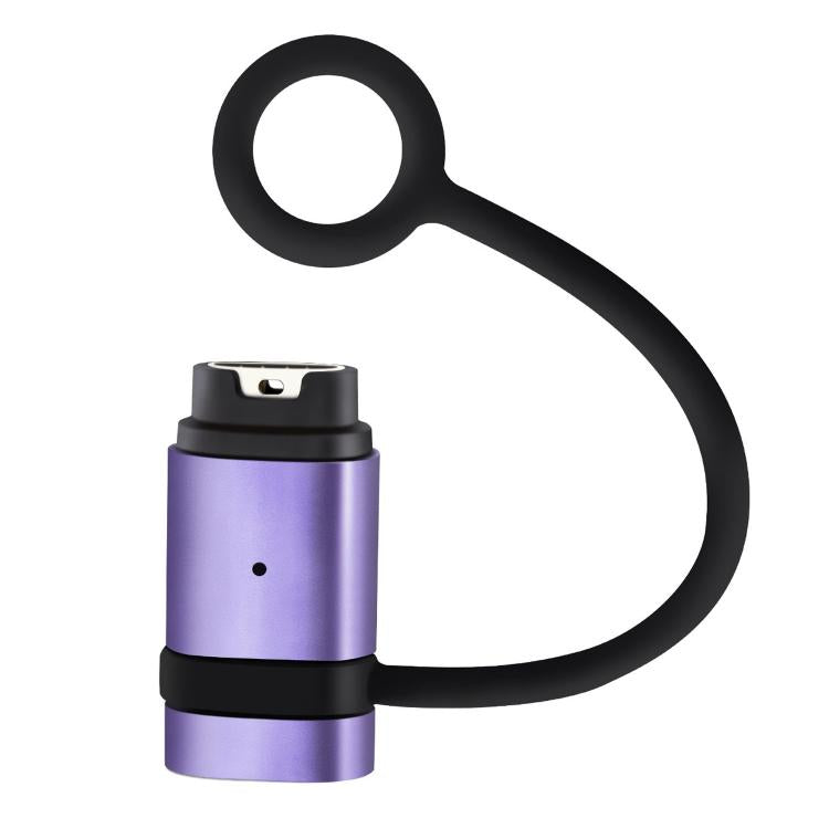 Garmin watch charging adapter with black anti-loss loop and violet metal body
