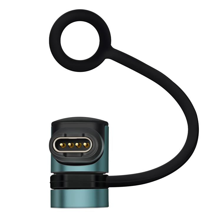 Teal Garmin charging adapter with anti-loss loop and four-pin charging contacts