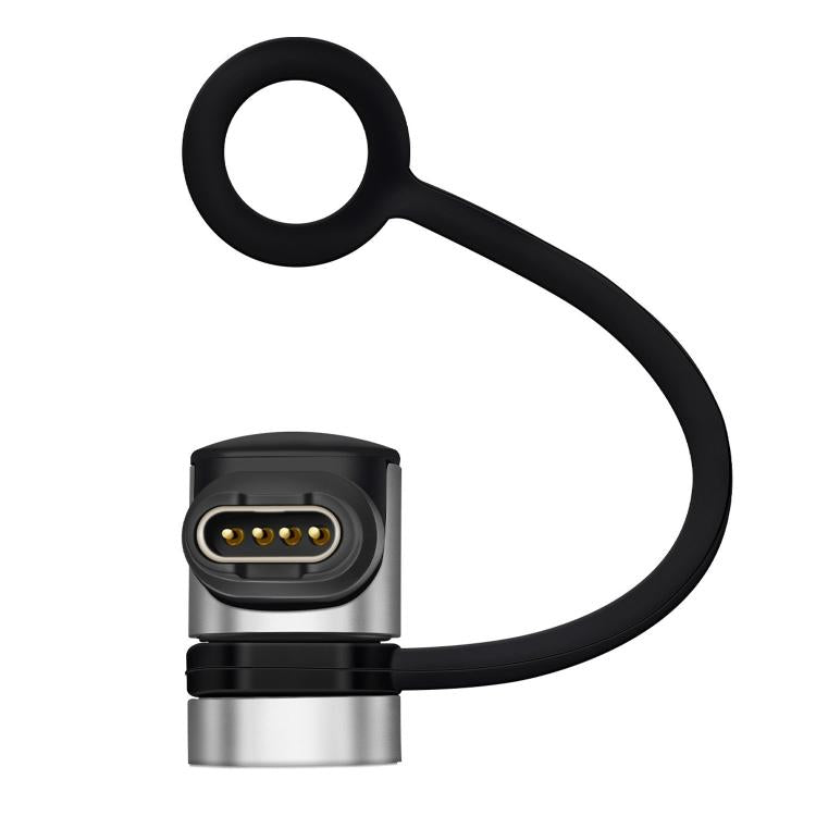 Silver Garmin charging adapter with anti-loss loop and four-pin charging contacts