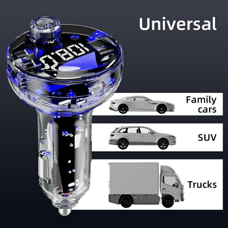 Universal transparent car MP3 player with blue LED lights and built-in charging connectors