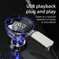 Car MP3 player with plug end and blue LED digital display, plug-and-play design