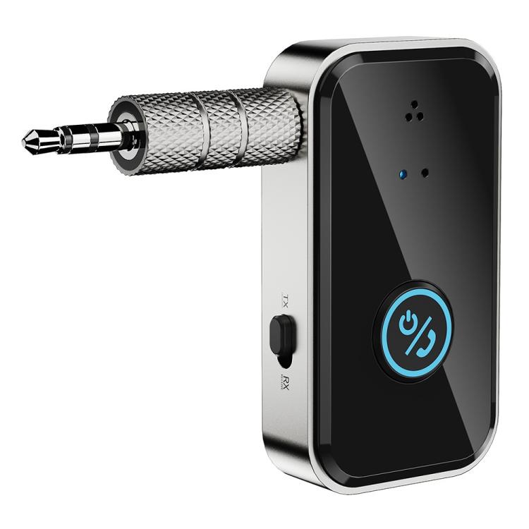 Car Bluetooth 5.3 audio transmitter/receiver adapter with 3.5mm plug, black and silver