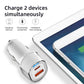 White dual-port car charger with chrome collar and side plug, compact body