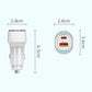 Compact white dual-port car charger with circular face and side plug
