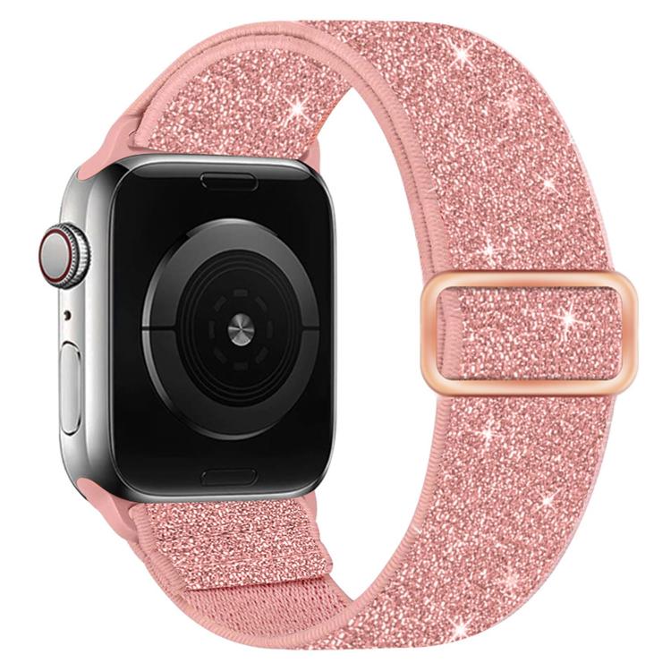 Pink glitter elastic nylon Apple Watch band with rose gold-tone buckle