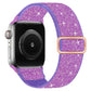 Purple glitter elastic nylon Apple Watch band with rose gold-tone buckle