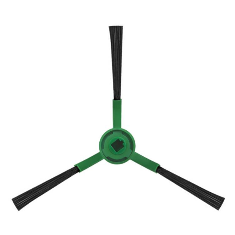 Robot vacuum replacement side brush with green hub and three black bristle blades