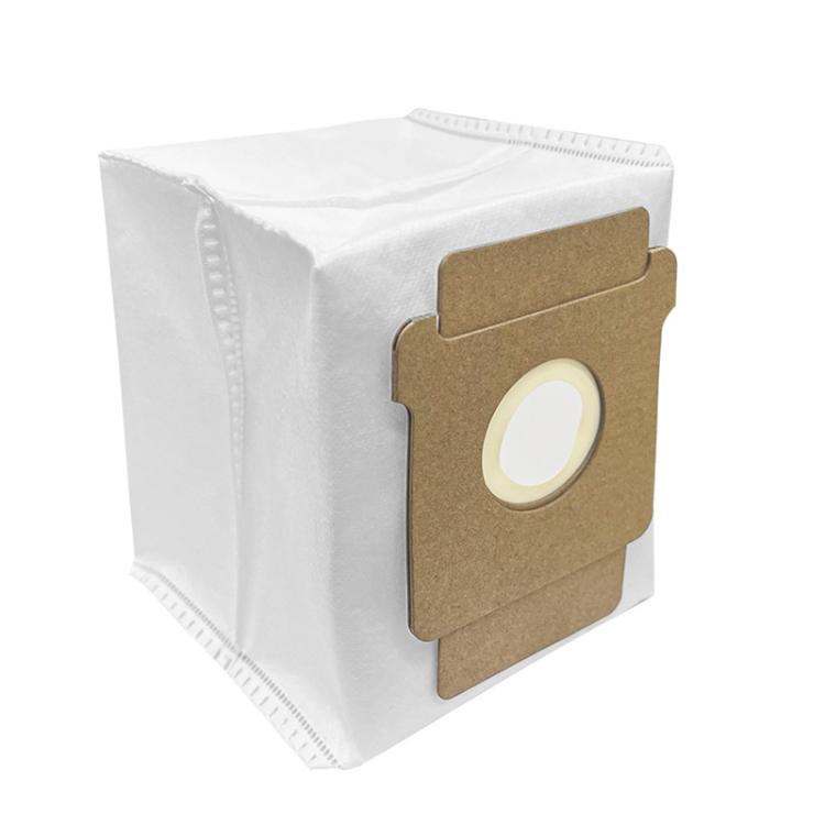 Robot vacuum replacement dust bag with white fabric and brown filter panel