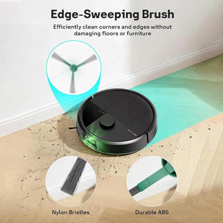 Edge-sweeping robot vacuum brush with green hub and three black bristle arms
