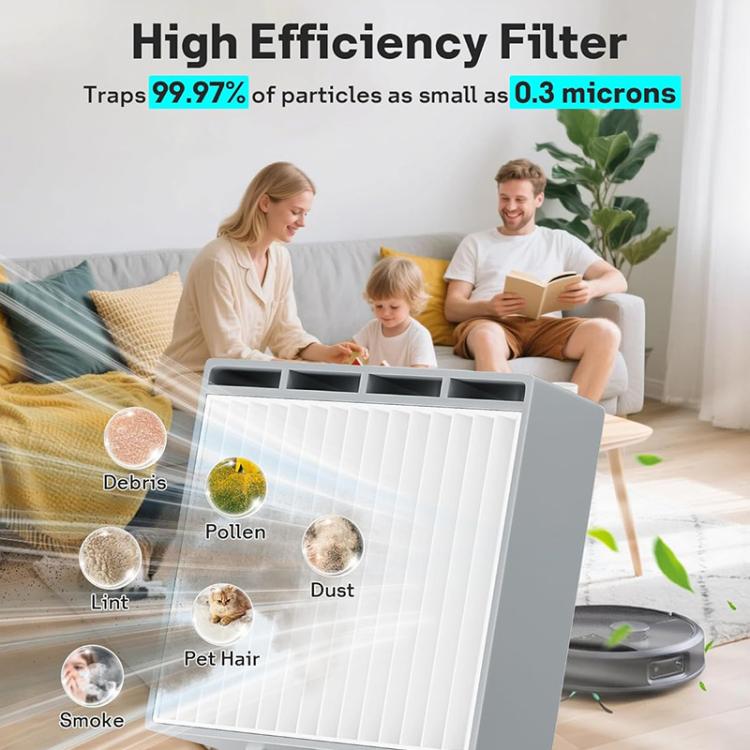 High-efficiency robot vacuum filter cartridge with gray frame and white pleats