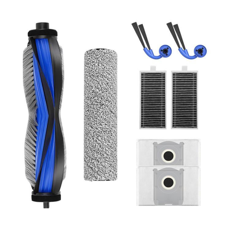 Robot vacuum replacement parts kit with main roller, filter sponge, and side brushes