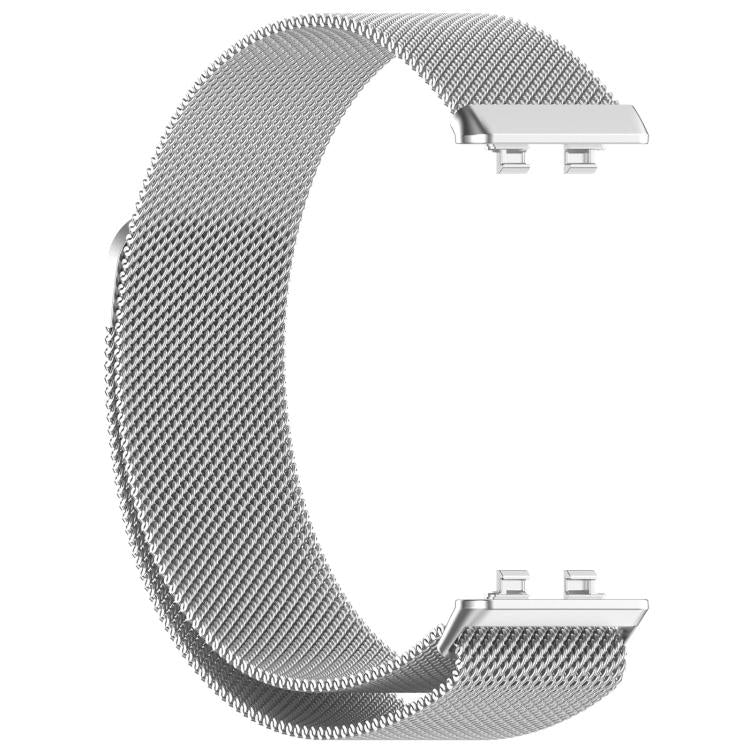 Silver metal mesh watch band shown from the opposite side