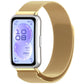 Gold metal mesh watch band shown on a smartwatch