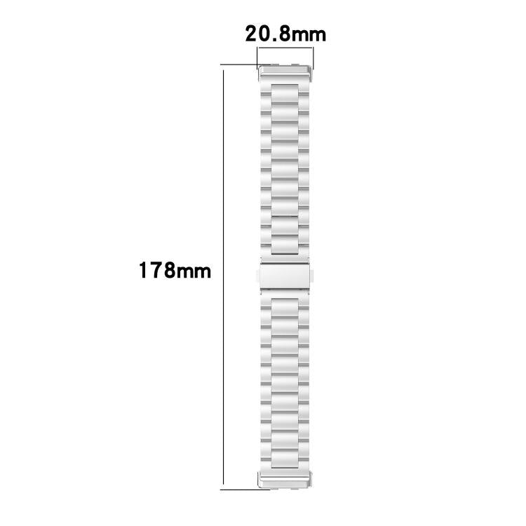Silver three-bead stainless steel watch band with 20.8 mm width and 178 mm length.