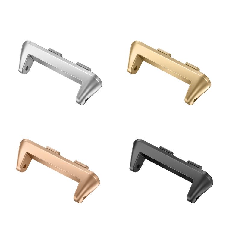 Metal watch band connectors in silver, gold, rose gold, and black