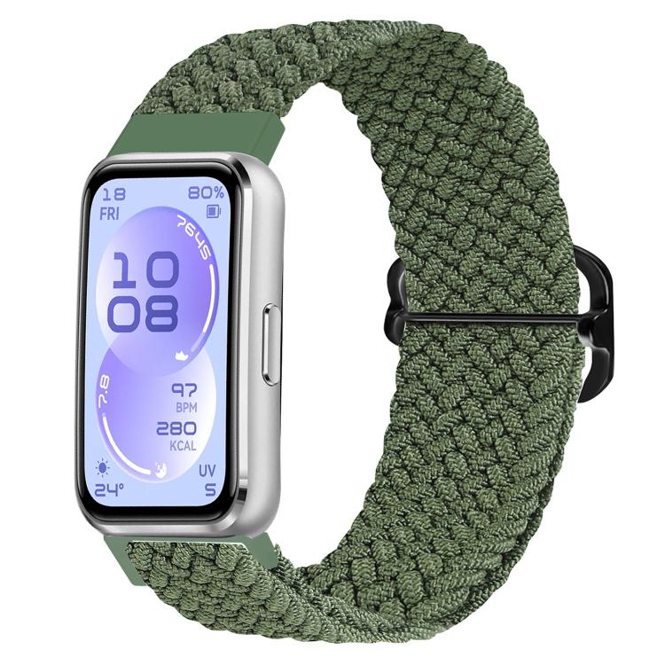 Green woven watch band with black slide buckle