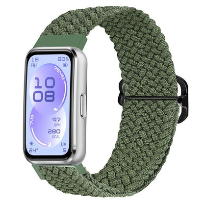 Green woven watch band with black slide buckle