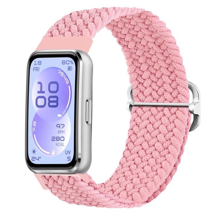 Pink woven nylon watch band with slide buckle