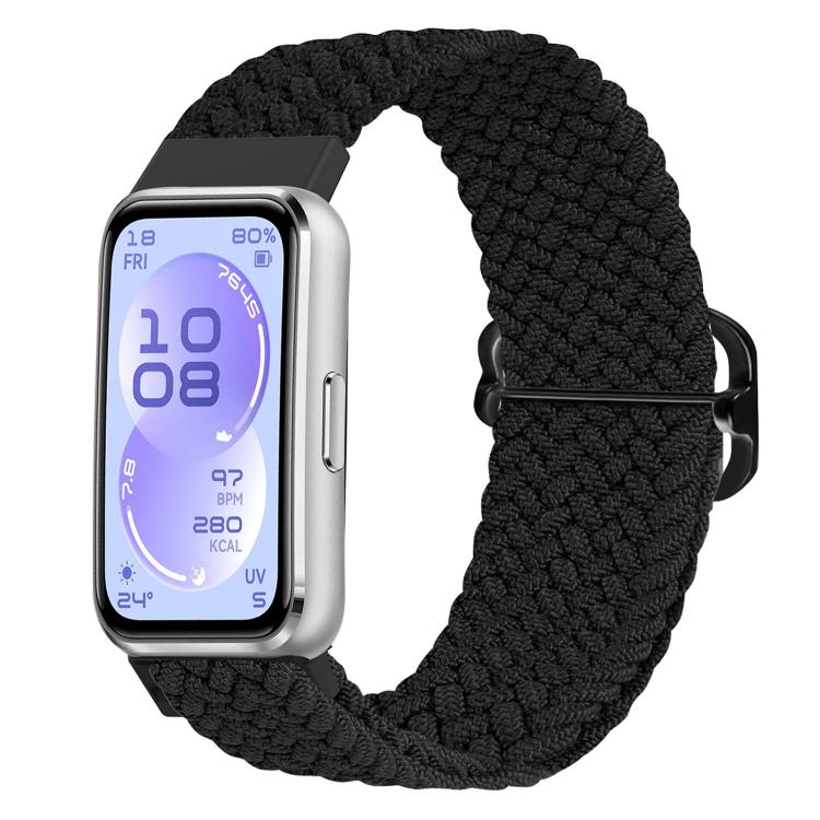 Black woven nylon watch band with slide buckle
