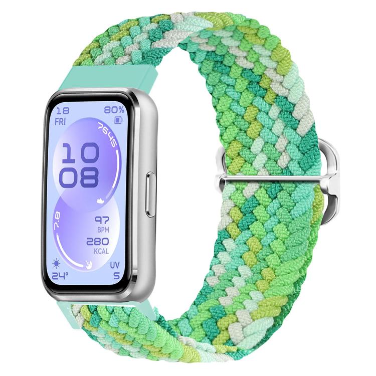 Green, mint, and white woven nylon watch band with slide buckle