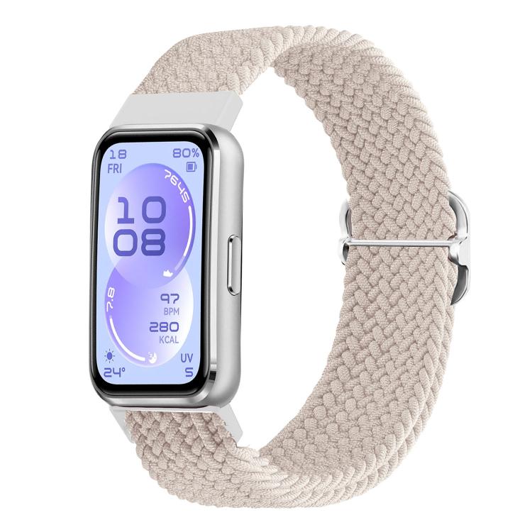 Beige woven watch band with silver slide buckle