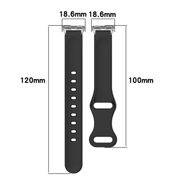 Black two-piece watch band with reverse buckle, shown with 18.6 mm connectors and length measurements