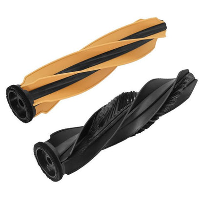 Orange and black rubber main roller brush with two side bristle strips