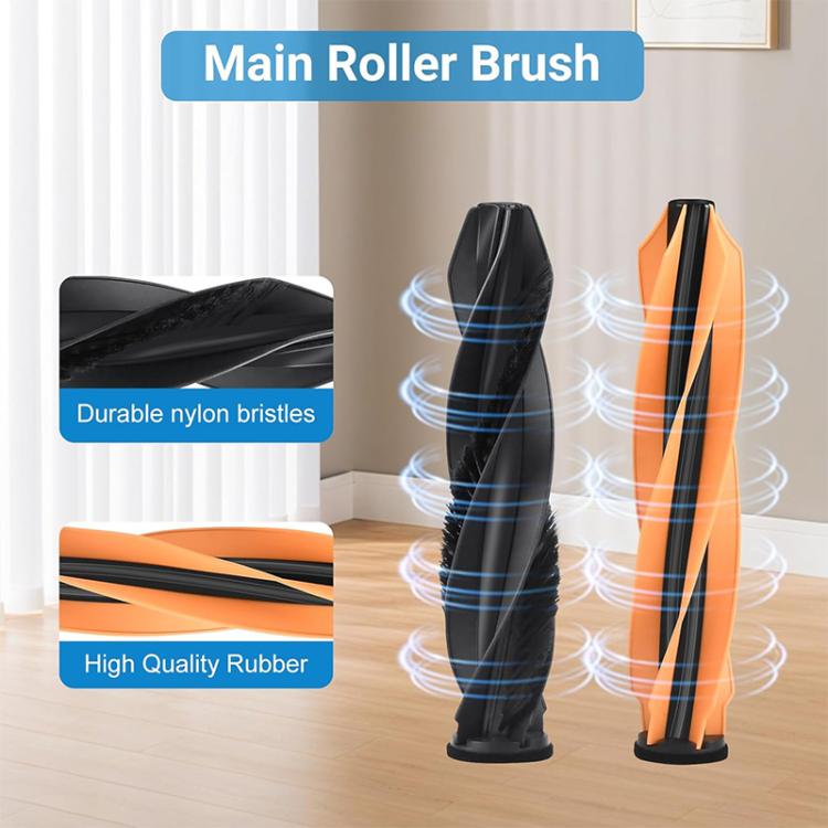 Two main roller brush attachments with rubber rollers and dense nylon-style bristles