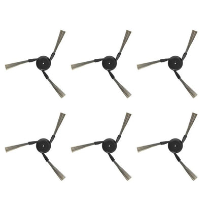 Set of 6 gray side brushes for robot vacuum, with black hub and angled bristles