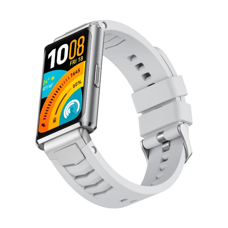 Silver Pin Buckle Quick Release Metal Connector Silicone Watch Band, For Huawei Band 11 / Band 11 Pro