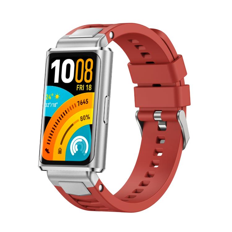 Silver Pin Buckle Quick Release Metal Connector Silicone Watch Band, For Huawei Band 11 / Band 11 Pro