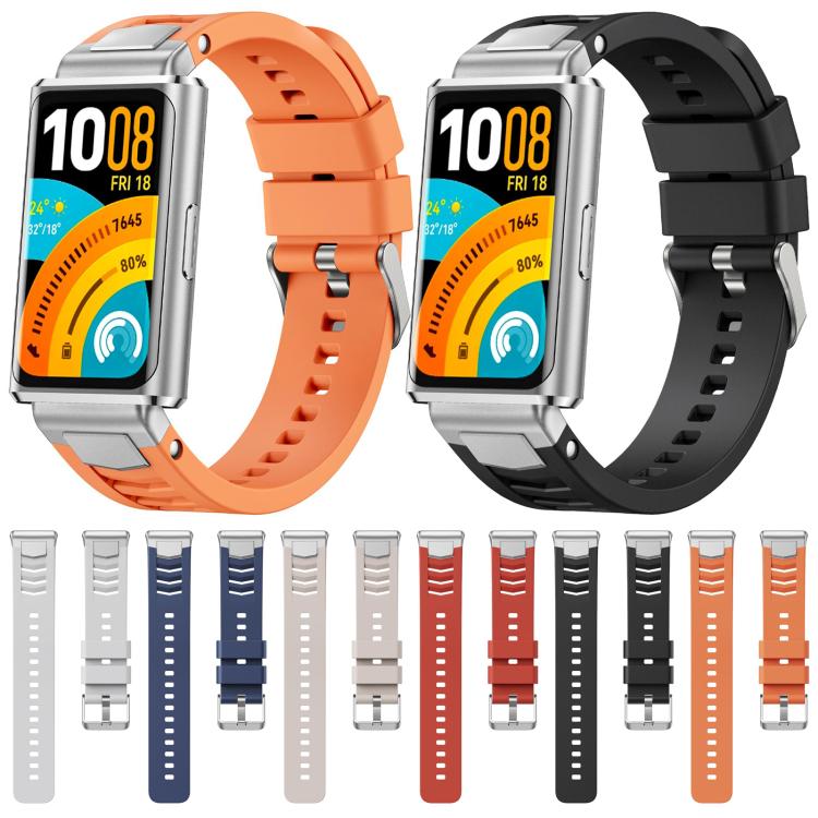 Silver Pin Buckle Quick Release Metal Connector Silicone Watch Band, For Huawei Band 11 / Band 11 Pro
