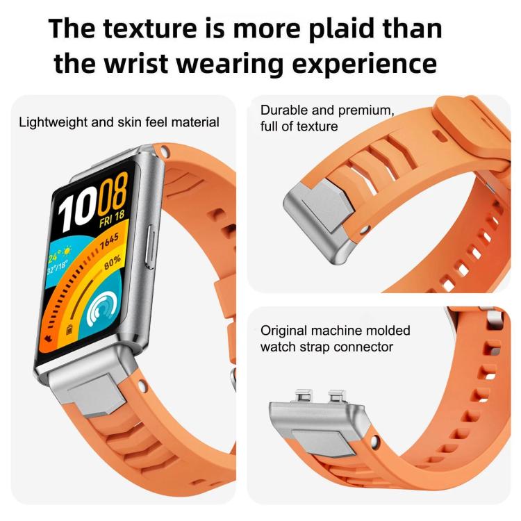 Silver Pin Buckle Quick Release Metal Connector Silicone Watch Band, For Huawei Band 11 / Band 11 Pro