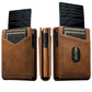 Brown oil-wax pattern multi-card slot wallet with button closure and card pockets