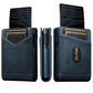 Blue oil-wax pattern multi-card slot wallet with button closure and card pockets