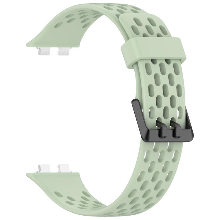 Light green perforated silicone watch band with dual buckle and watch connectors