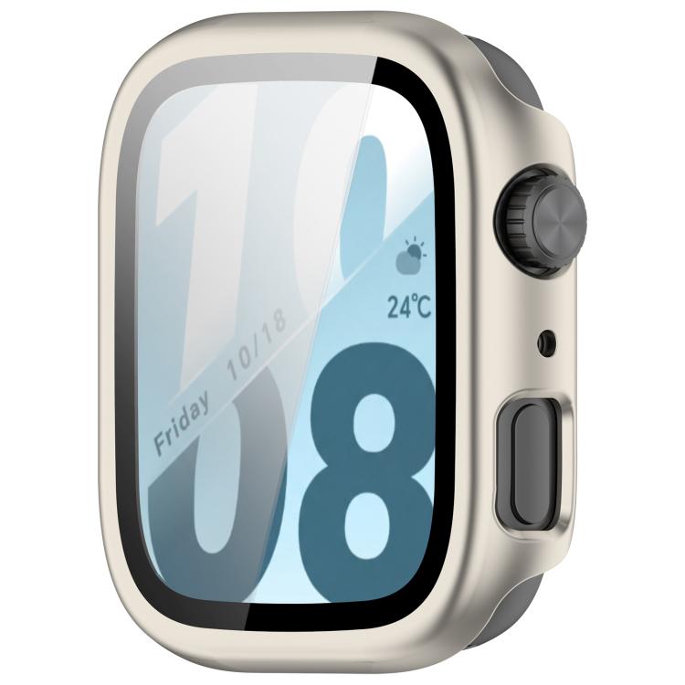 Ivory protective case fitted on Honor Watch X5i, showing the glass screen cover and side controls