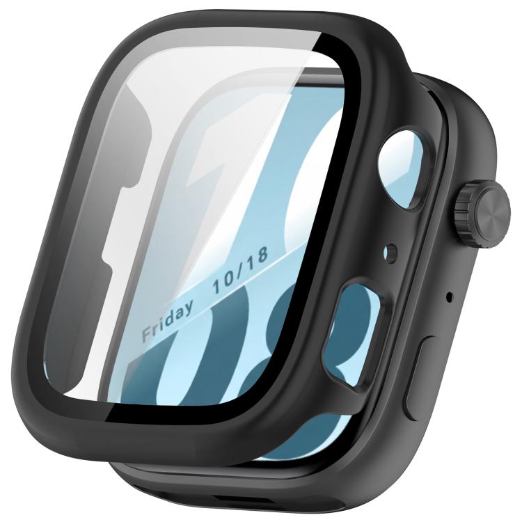 Black watch protective case with integrated screen protector and button cutouts