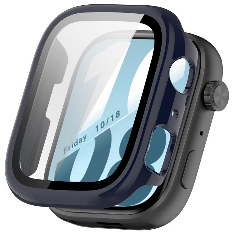 Dark blue watch protective case with integrated screen protector and button cutouts
