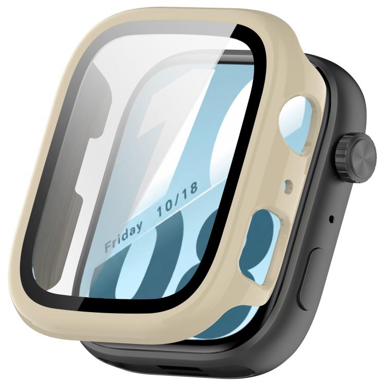 Beige watch protective case with integrated screen protector and button cutouts