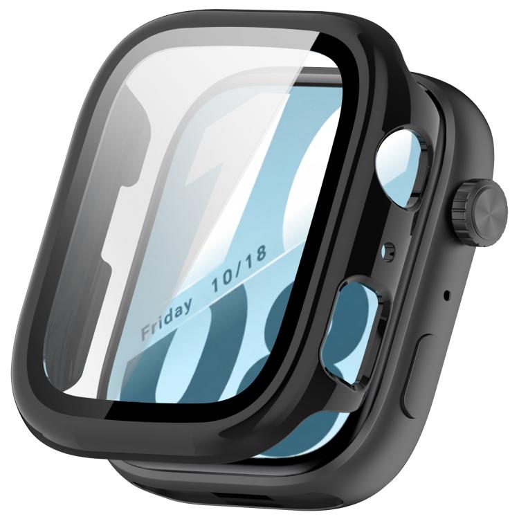 Black watch protective case with integrated screen protector and button cutouts