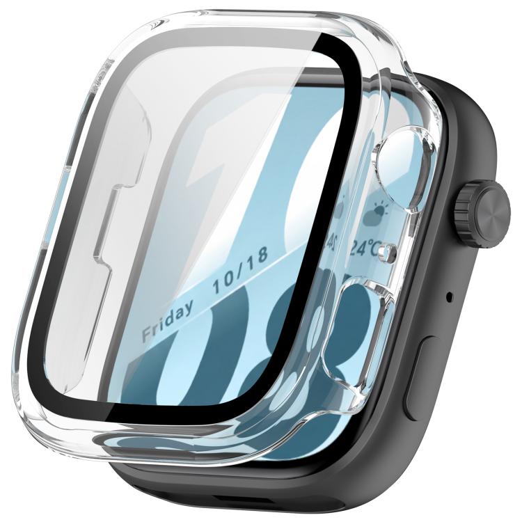 Transparent watch protective case with integrated screen protector and button cutouts