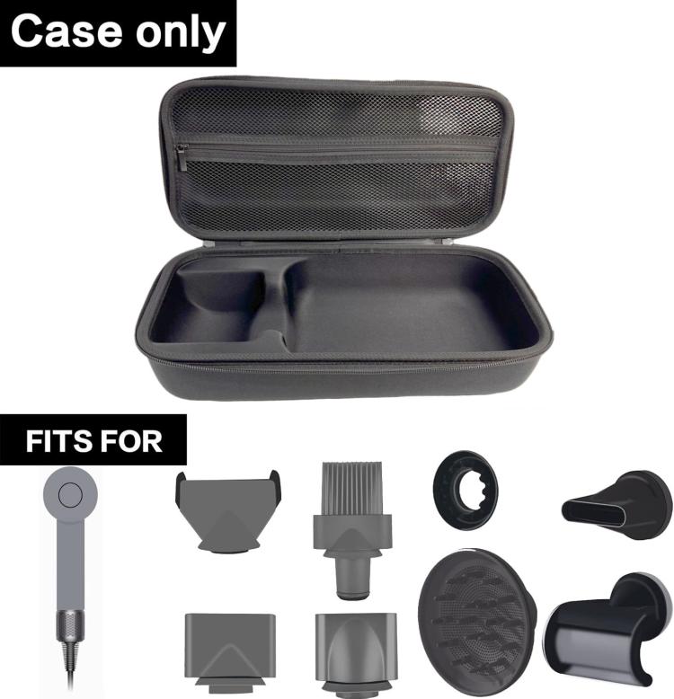 Black mesh hard-shell storage case with zipper closure.