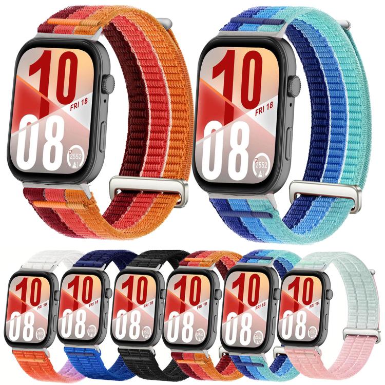 Six color combinations of nylon loop watch bands with metal sliders