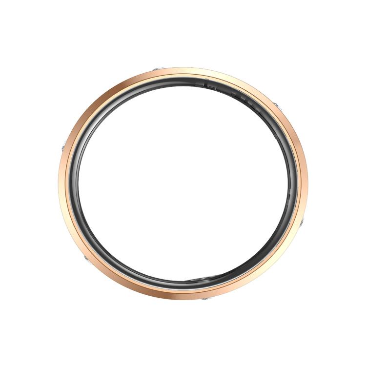 Gold smart ring shown edge-on, revealing its circular inner band