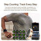 Gold smart ring shown with step-counting and fitness tracking graphics