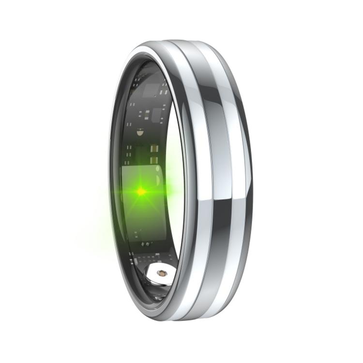 HR02 smart ring in silver with a wide band and visible inner sensors