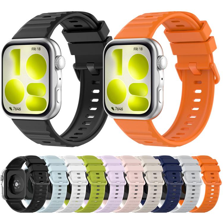 Wave Texture Coloured Buckle Solid Color Silicone Watch Band, For Huawei Watch Fit 5 / Fit 5 Pro
